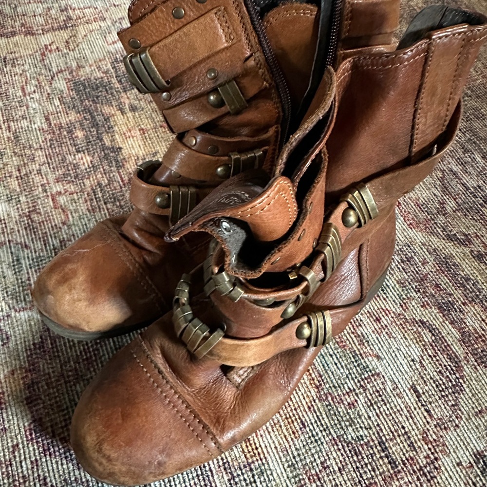 Brown Leather Buckle Boots